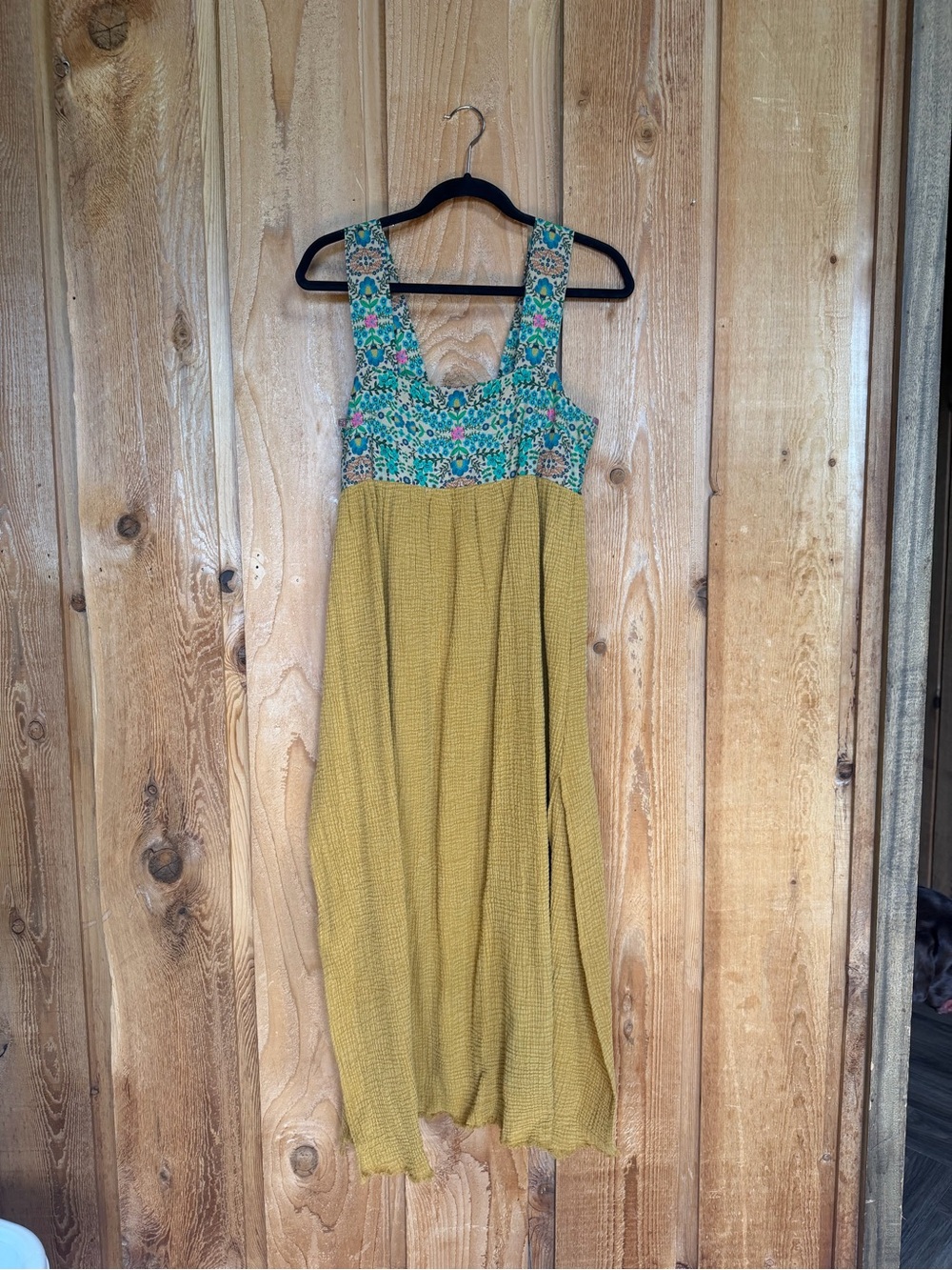 NATURAL LIFE Mustard Maxi Dress with Teal Floral Bodice